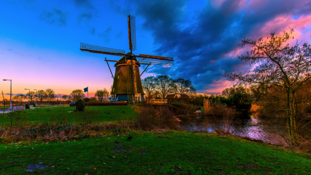 Buy Landscapes wall murals & wallpaper Amsterdam Netherlands Evening Rivers Sky Mill Art. No: 10000018345