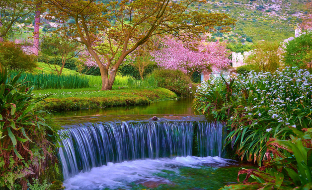 Gardens Waterfalls Italy Flowers