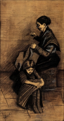 Woman Sewing, With A Girl, 1883