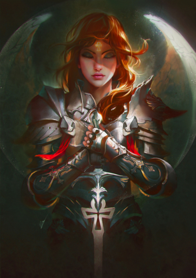 Angels Redhead Girl Armor Swords
