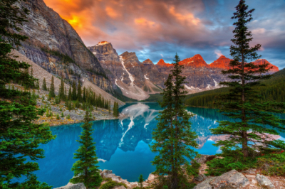Buy Landscapes wall murals & wallpaper Canada Parks Lake Red Sunset Art. No: 10000019606