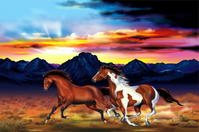 Horses Art & Photo Prints Horses Mountains Two Run Art. No: 10000008635