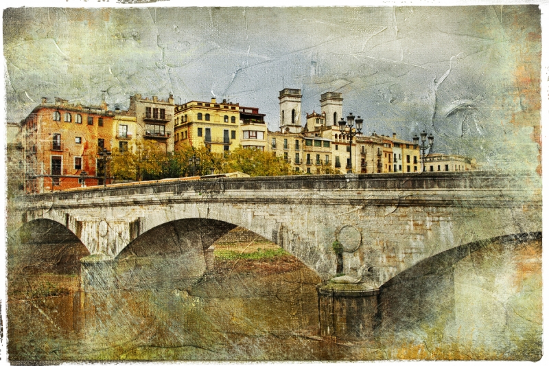 Architectural wall murals & Bridges wallpaper Ancient Photo Bridge across the River City Art. No: 10000004284