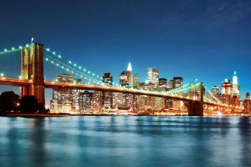 Illuminated Bridge Thames Night New York
