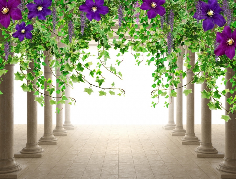 3D wall murals & wallpaper Columns Lilac Flowers Curly 3D Art. No: 10000013953
