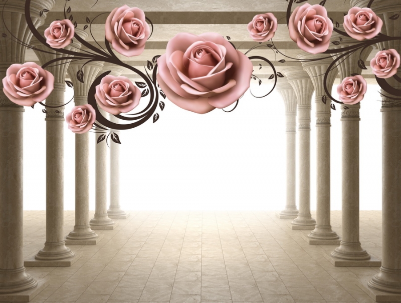 3D wall murals & wallpaper Columns Pattern Rose 3D Art. No: 10000013988