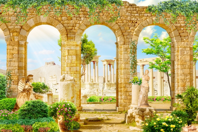 Fresco wall murals & wallpaper Ancient Arches and Flowers Art. No: 10000002898