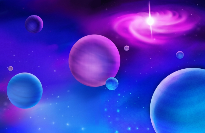 Galaxies wall murals & wallpaper Planet in blue-purple tinge Art. No: 10000008525