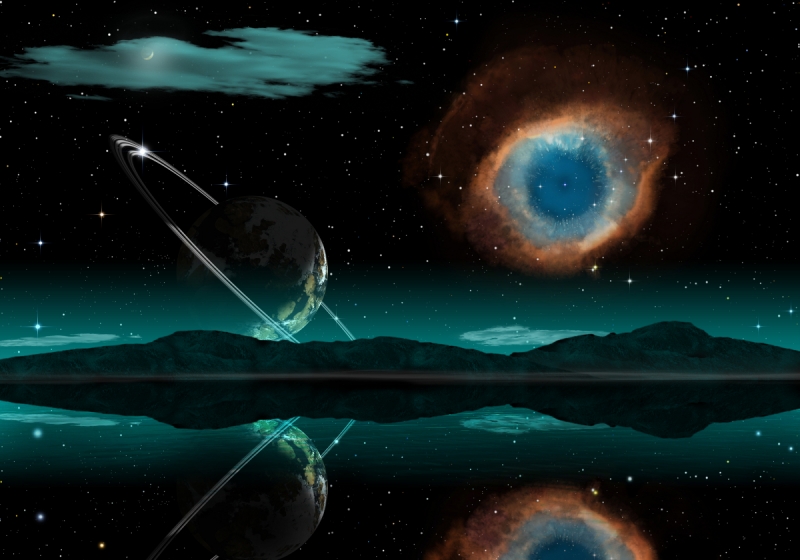 Galaxies wall murals & wallpaper Reflection of the Planet In The Ring Art. No: 10000008528