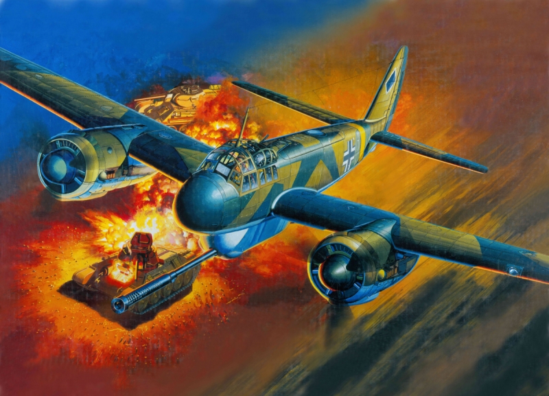 Airplans wall murals & wallpaper Military Airplane Above Tanks Art. No: 10000008354