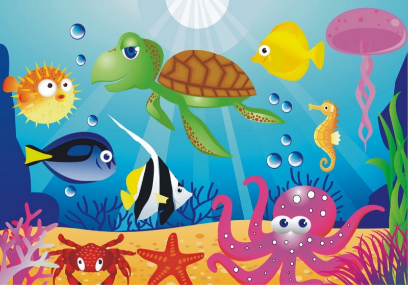 Nursury Kids wall murals & wallpaper Fish Turtle Under Water Art. No: 10000015460