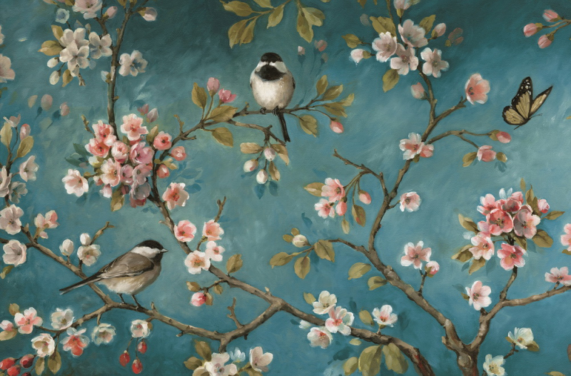 Buy Spring and birds painted look Wall Murals Art.No: 772676902022 at Print-Services.com Floral theme