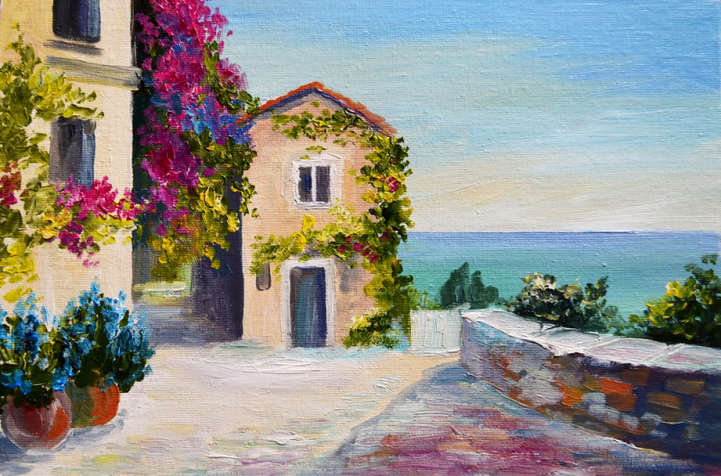 House In Flowers By The Sea