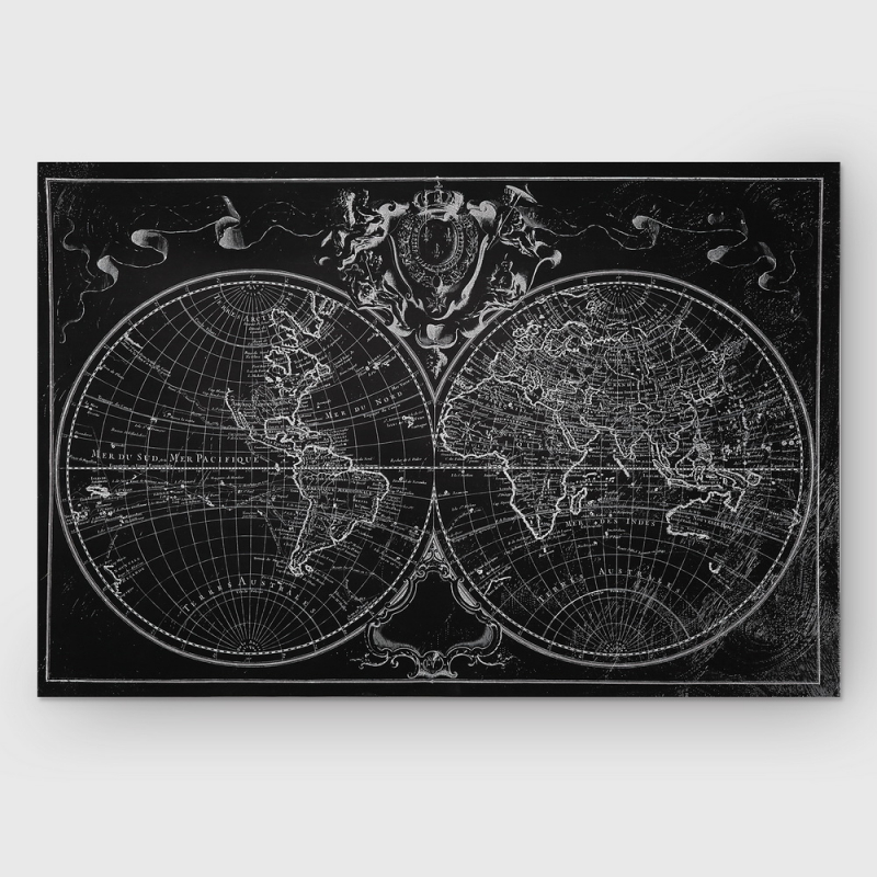 Maps and atlases Wall Murals & Wallpapers world map drawn white on black, Art. No:772676885305